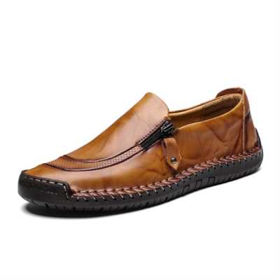 Spring High Quality Leather Men Casual Shoes Zipper Slip On Autumn Shoes Man Hand Sewing Men Loafers Moccasins Flats Shoes