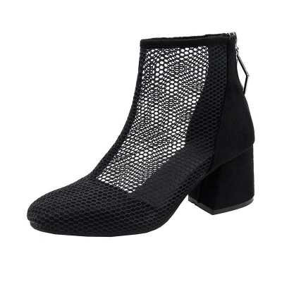 High heeled Mesh Yarn Cool Boots Women Thick Heels Summer New High top Rear Zipper Square Head Breathable Women's Boots