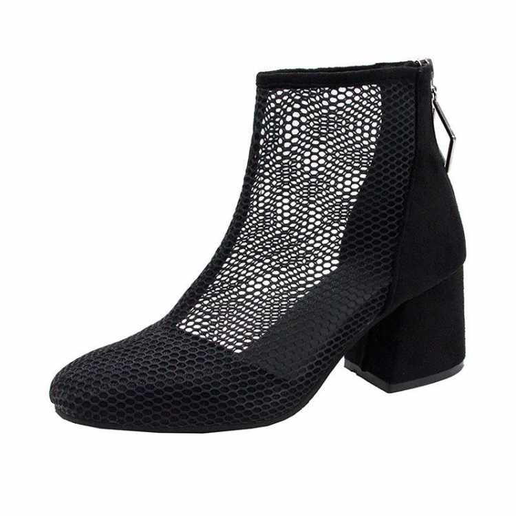 High heeled Mesh Yarn Cool Boots Women Thick Heels Summer New High top Rear Zipper Square Head Breathable Women's Boots