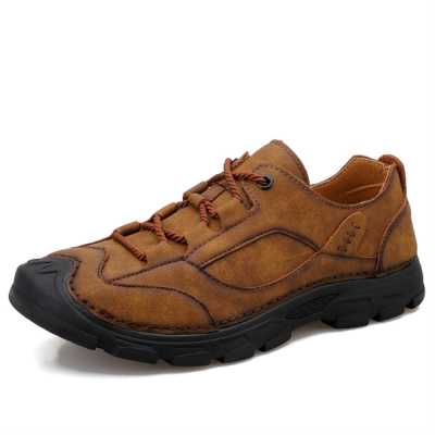 High Quality Handmade Sewing Leather Shoes Spring Autumn Breathable Male Leather Casual Shoes Outdoor Men Travel Climbing Boot