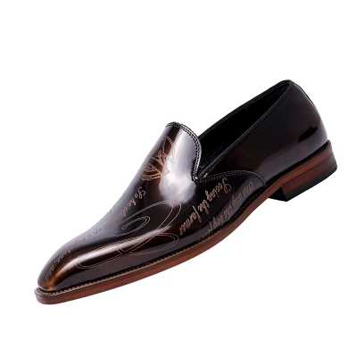 Men's Loafers Slip On Genuine Leather Black Gold Business Dress Casual Party Wedding Mens Footwear Bright Patent Leather Shoes