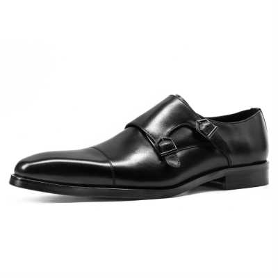 Men's Leather Shoes 2021 New Business Formal Shoes Men Korean Double Buckles Cowhide Monk Shoes for Man